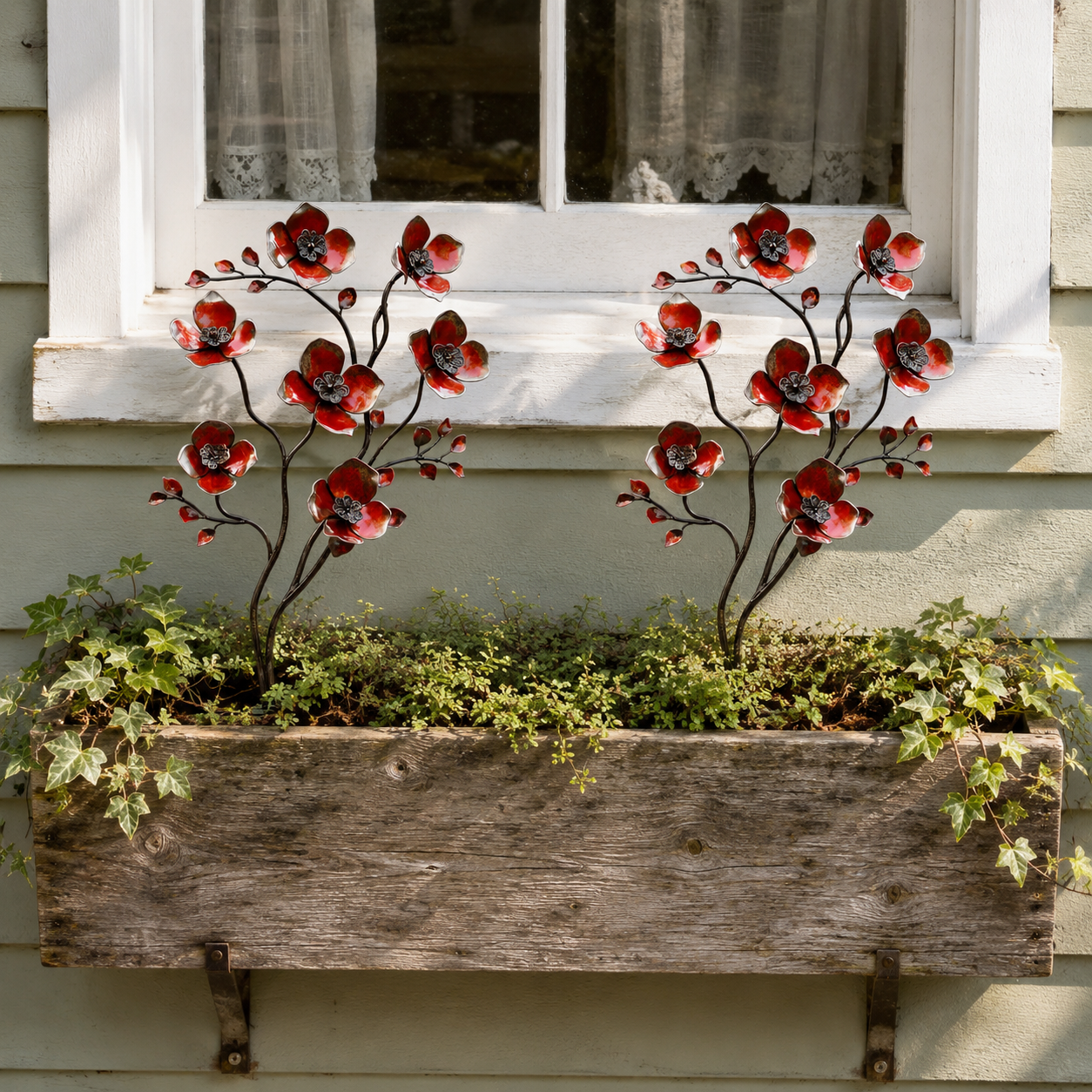Vintage Red Metal Flower Garden Stake