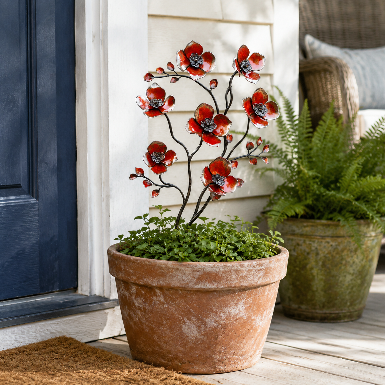 Vintage Red Metal Flower Garden Stake