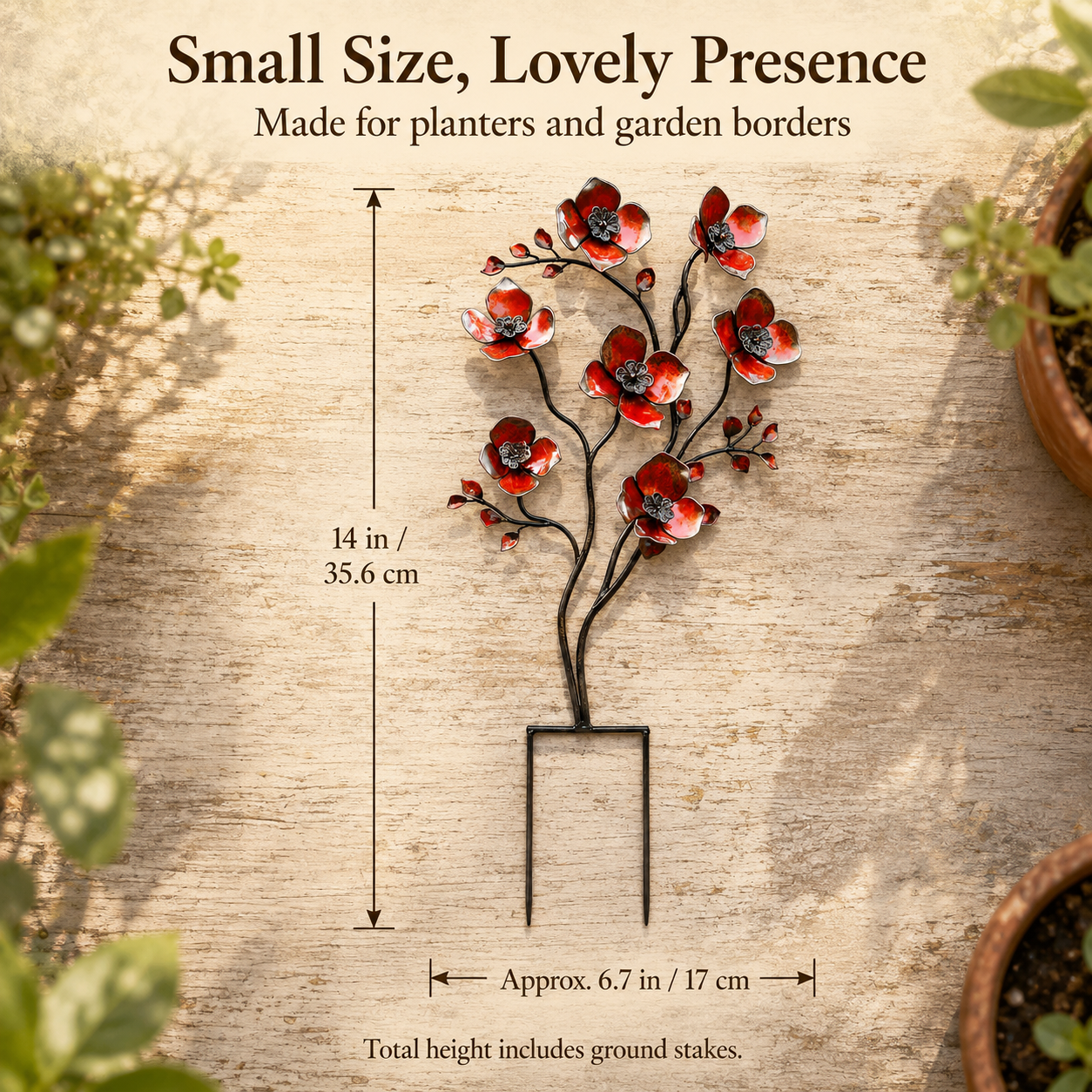 Vintage Red Metal Flower Garden Stake