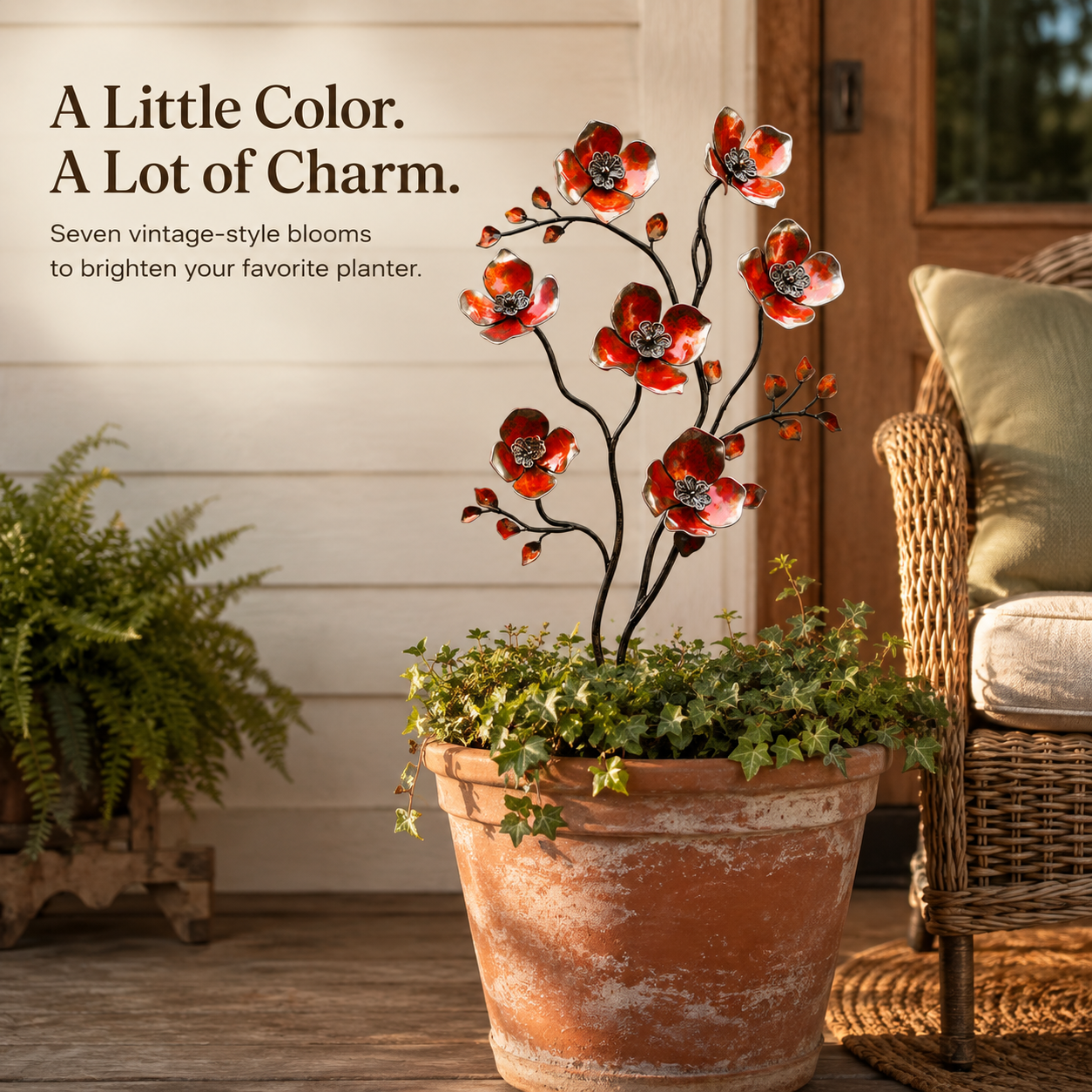 Vintage Red Metal Flower Garden Stake