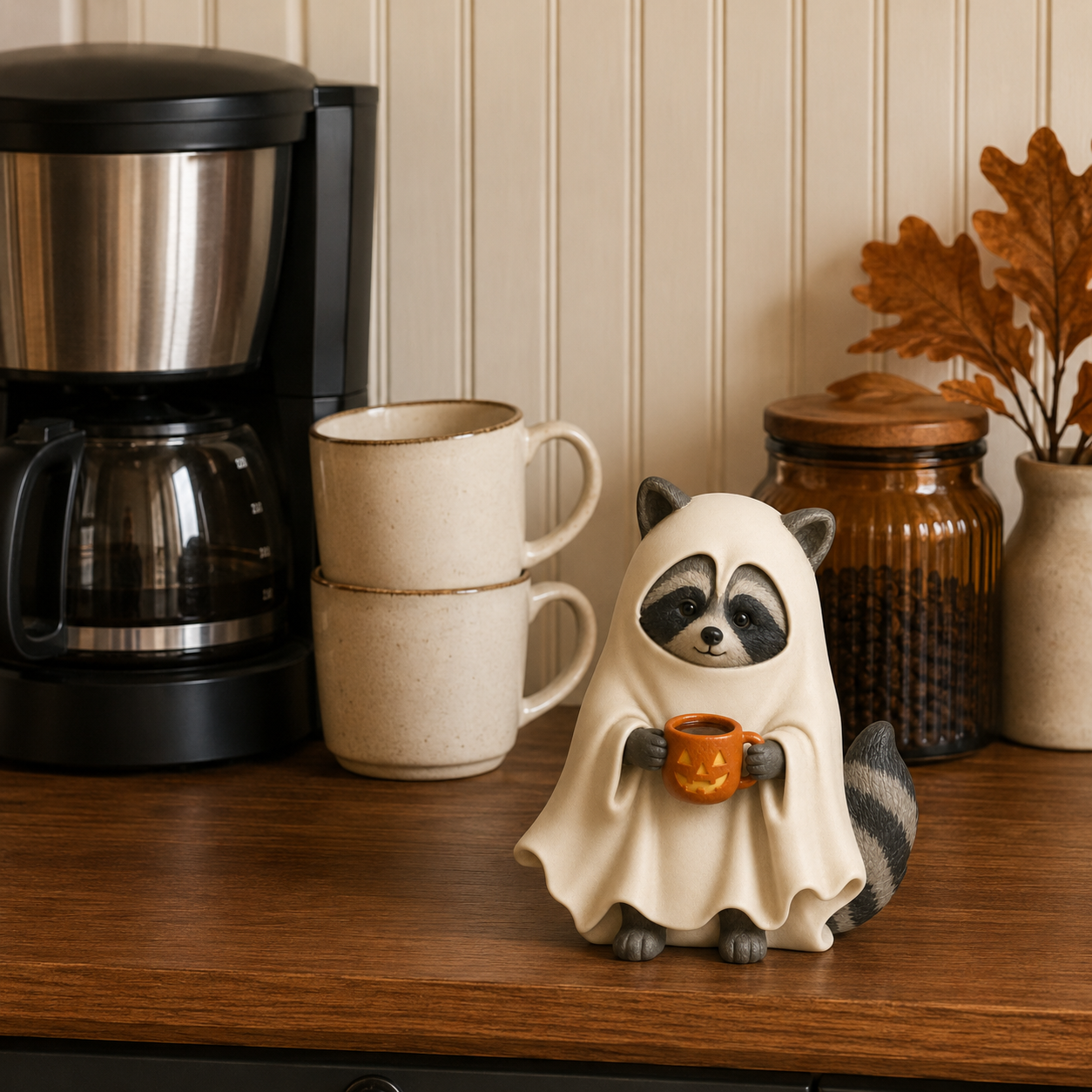 Cozy Boo Raccoon Halloween Figurine
