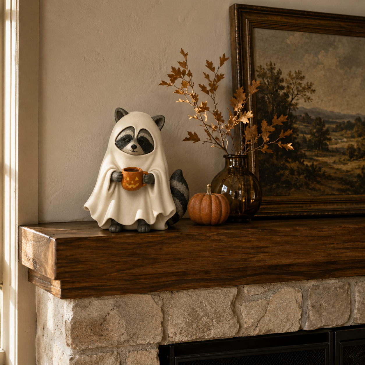 Cozy Boo Raccoon Halloween Figurine