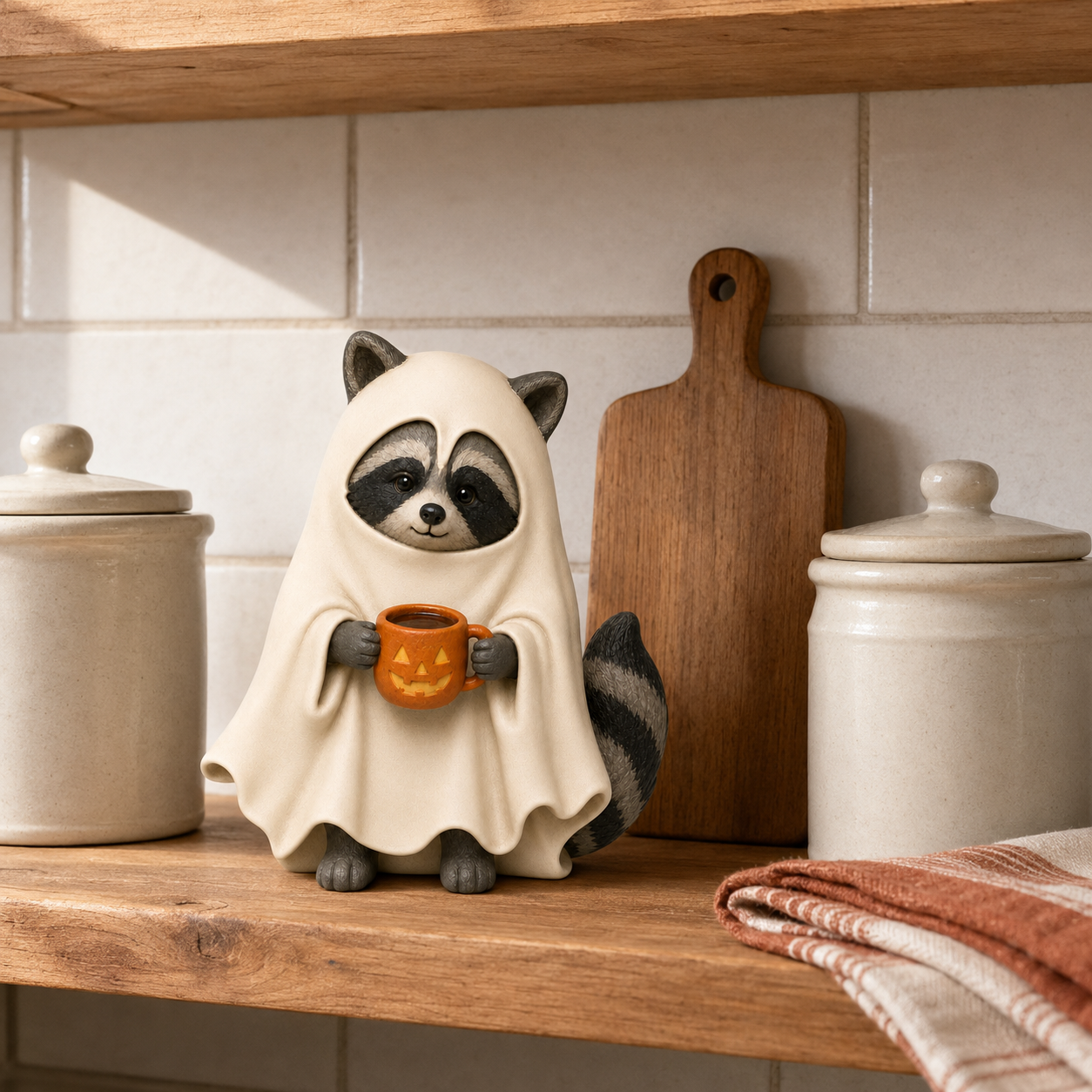 Cozy Boo Raccoon Halloween Figurine