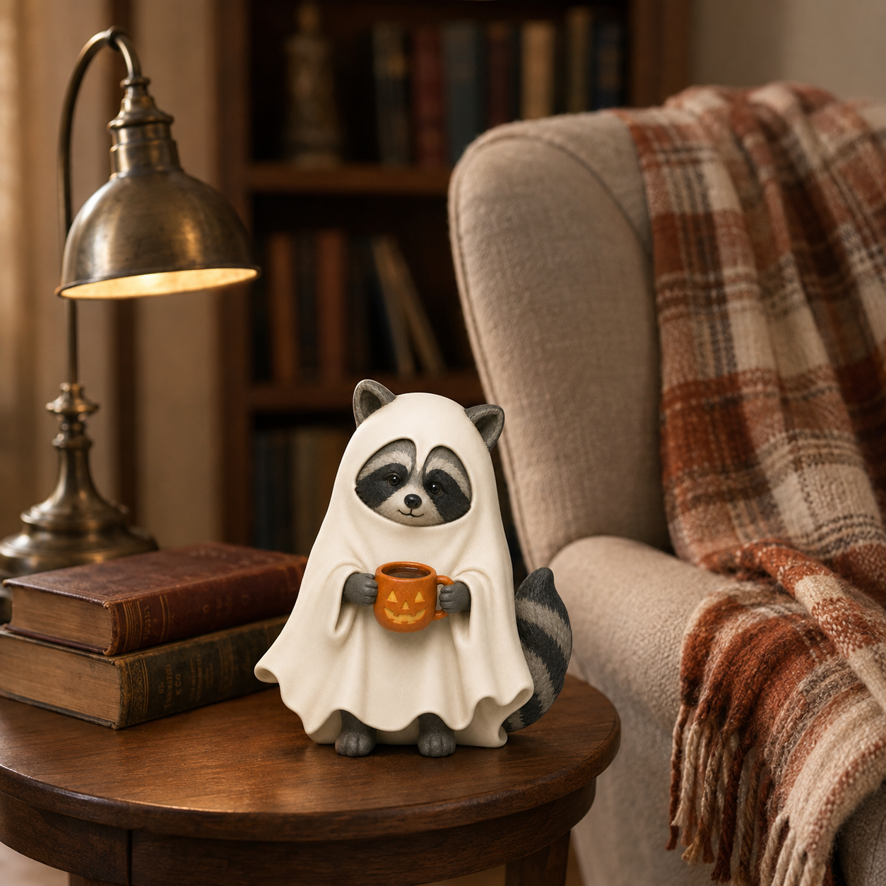 Cozy Boo Raccoon Halloween Figurine