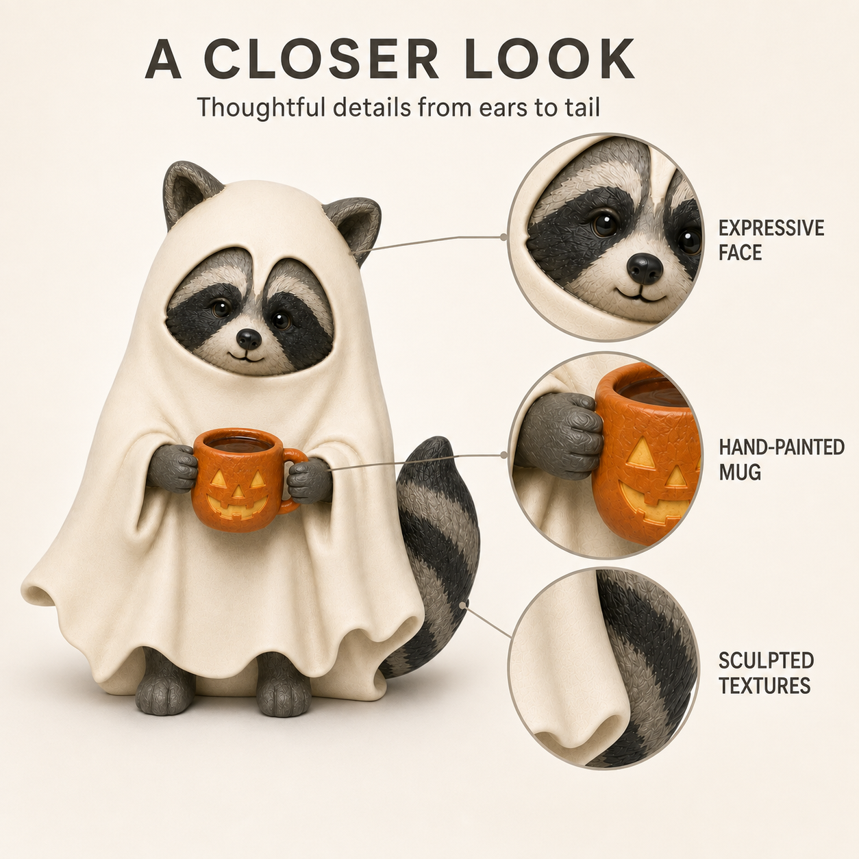 Cozy Boo Raccoon Halloween Figurine