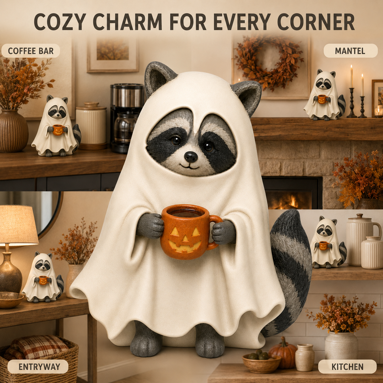 Cozy Boo Raccoon Halloween Figurine