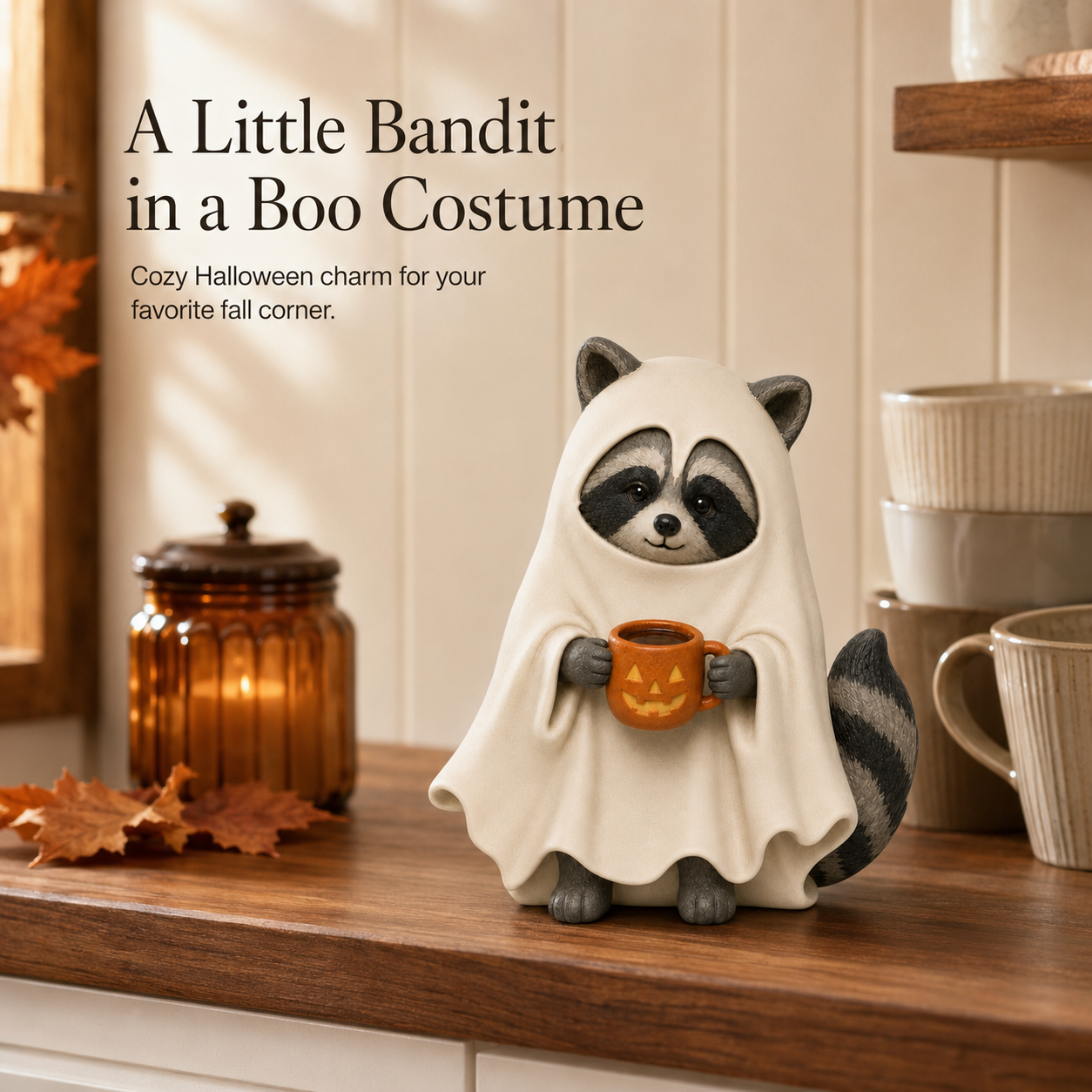 Cozy Boo Raccoon Halloween Figurine