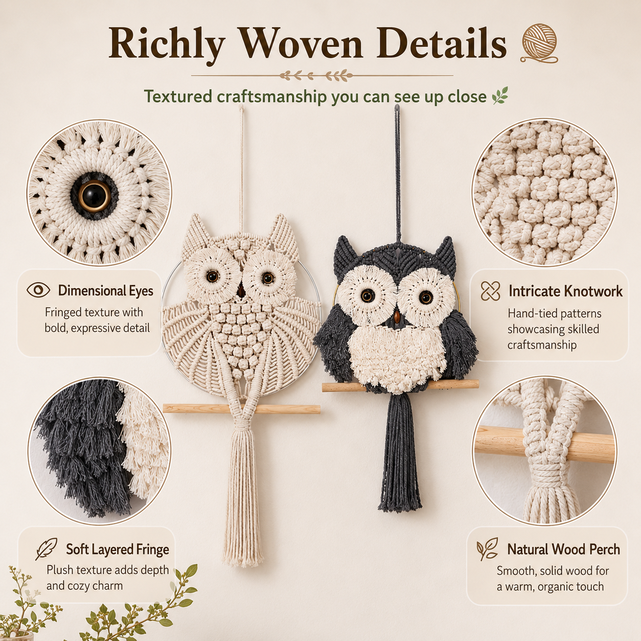 Boho Macrame Owl Wall Hanging