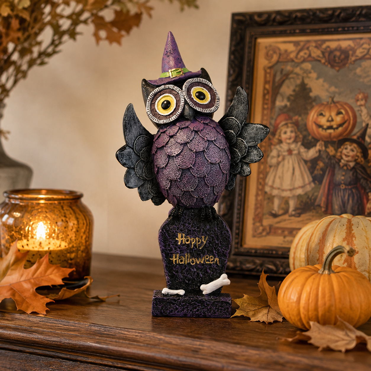 Witchy Halloween Owl Figurines