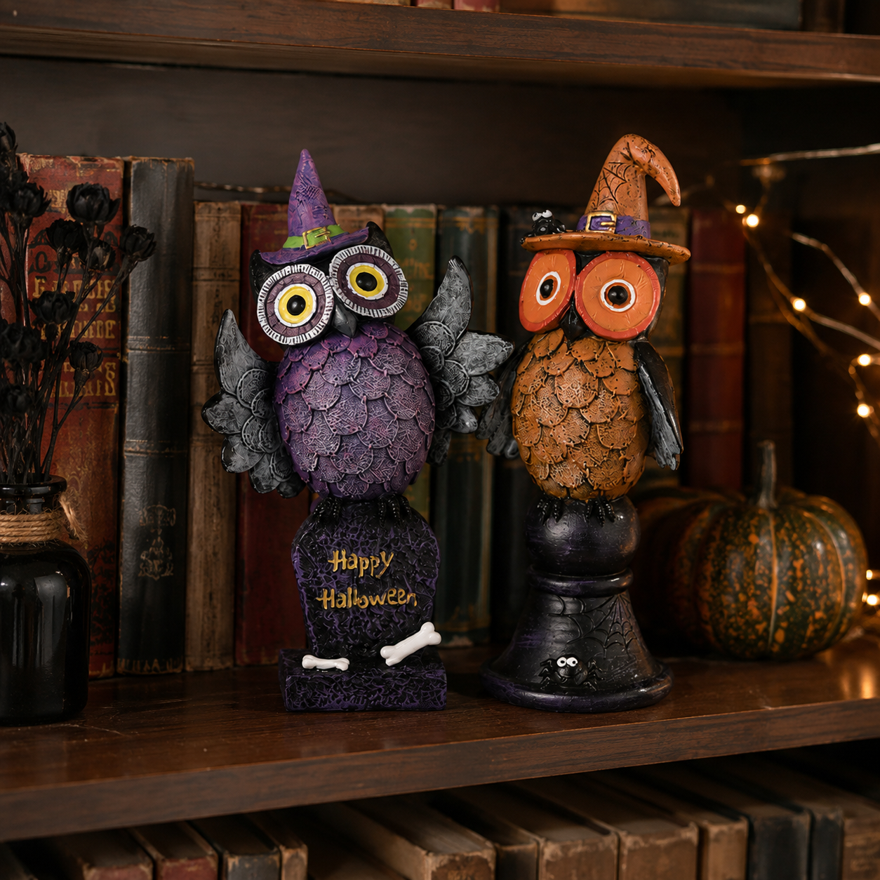 Witchy Halloween Owl Figurines