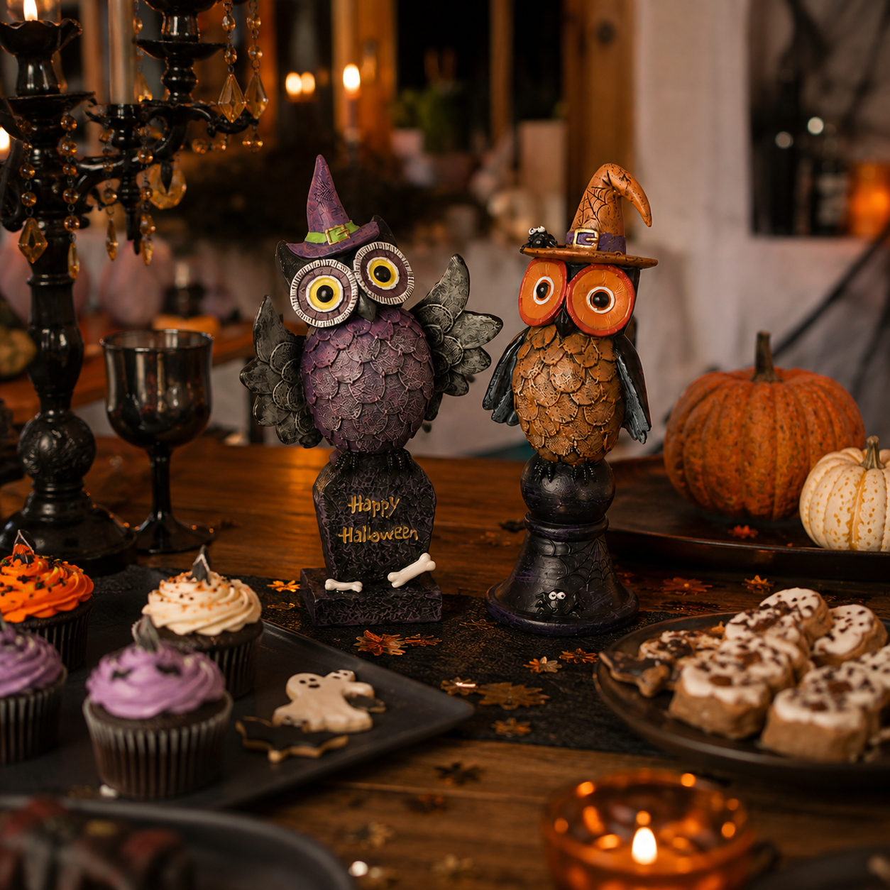 Witchy Halloween Owl Figurines