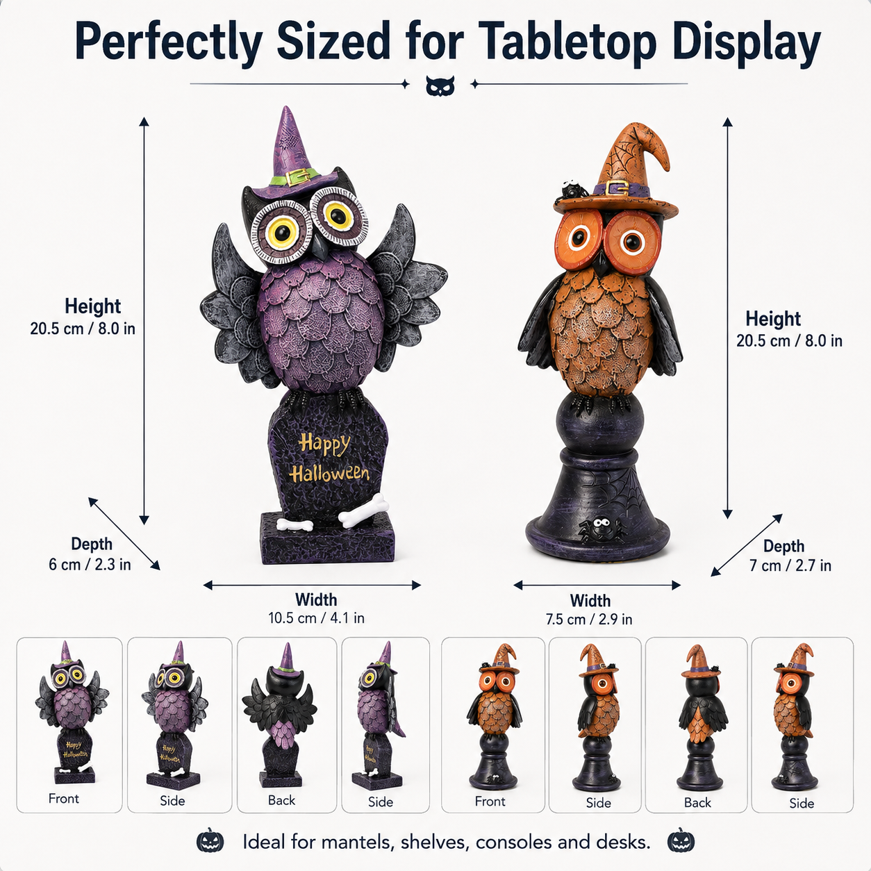 Witchy Halloween Owl Figurines