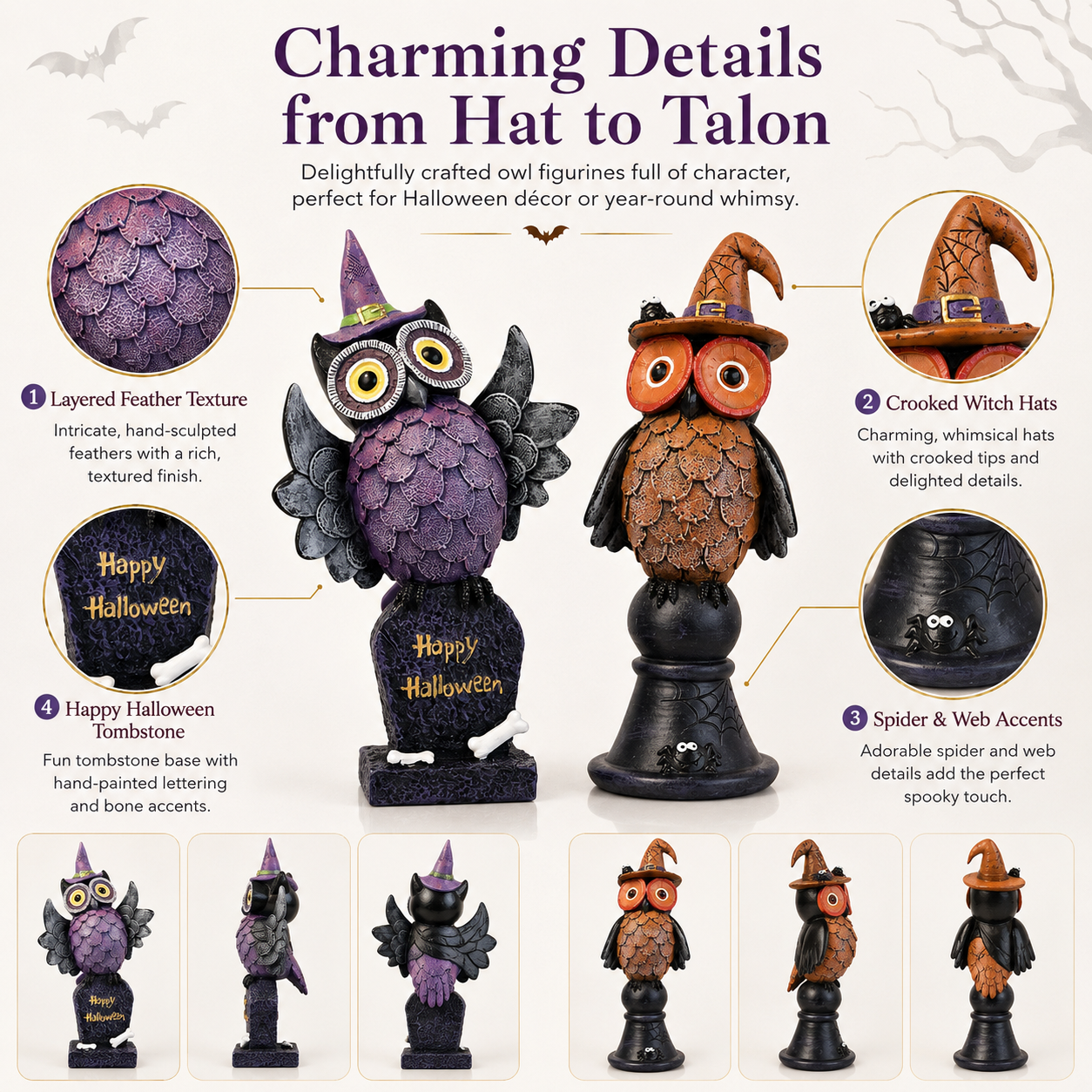 Witchy Halloween Owl Figurines