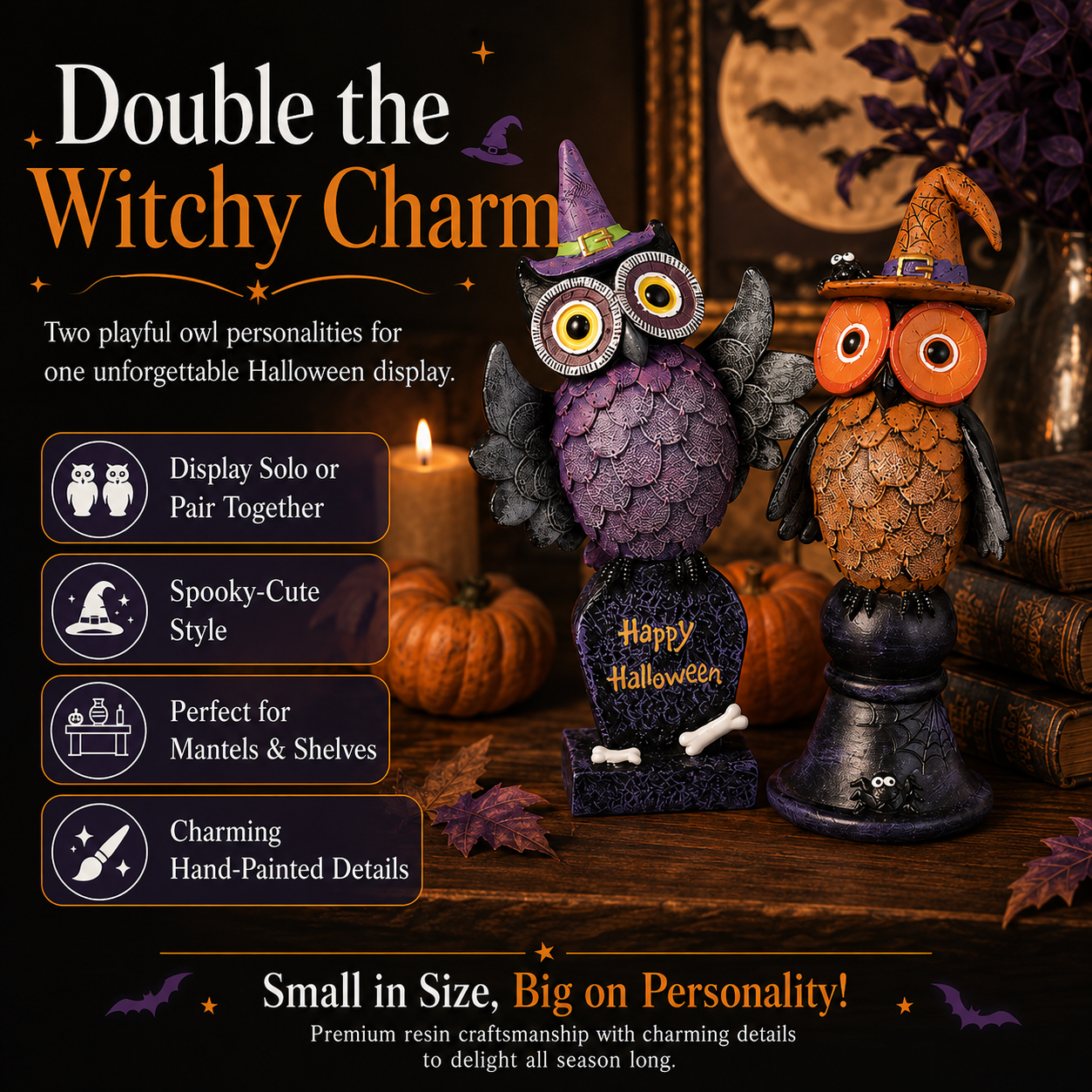 Witchy Halloween Owl Figurines