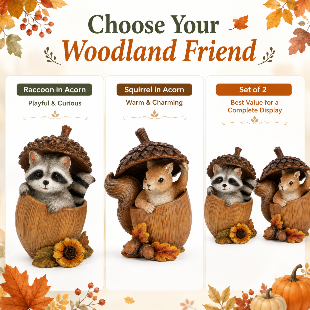 Acorn Hideaway Friends Fall Figurines