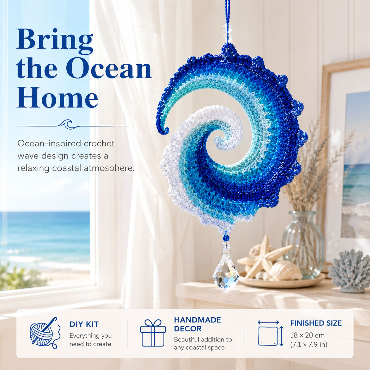 Ocean Wave Crochet Suncatcher DIY Kit