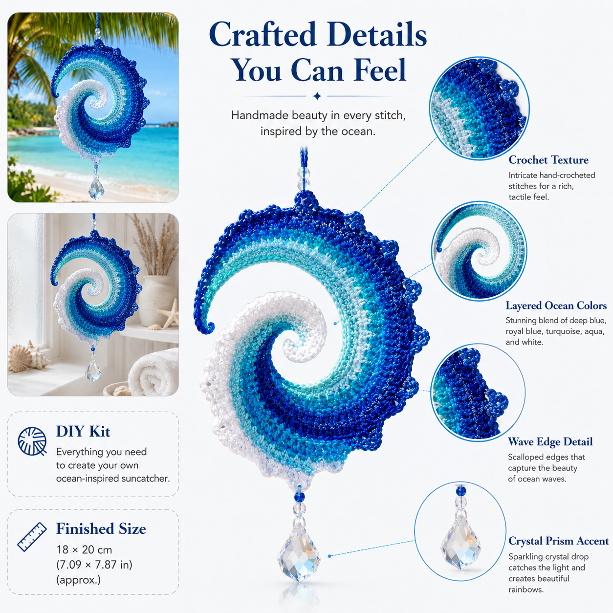 Ocean Wave Crochet Suncatcher DIY Kit