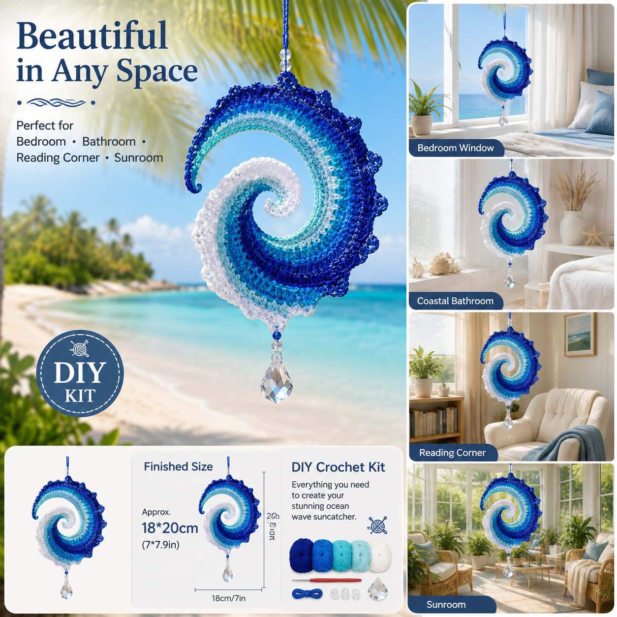 Ocean Wave Crochet Suncatcher DIY Kit