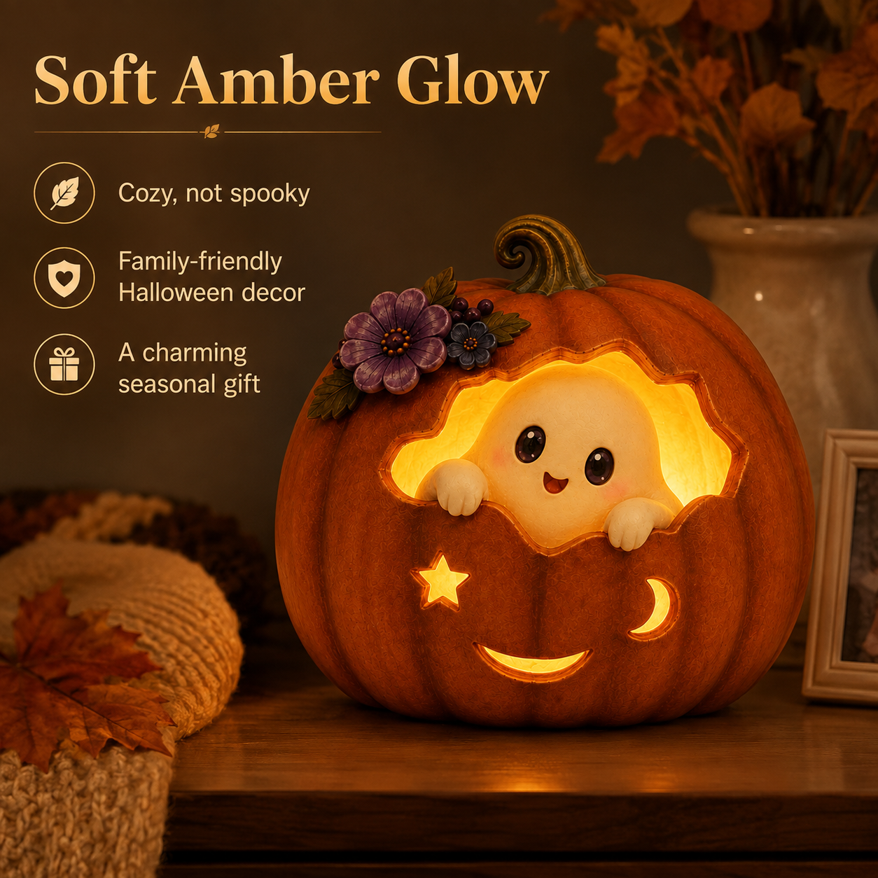 Cozy Ghost Pumpkin LED Halloween Decoration