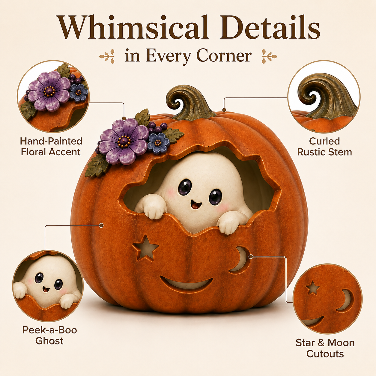 Cozy Ghost Pumpkin LED Halloween Decoration