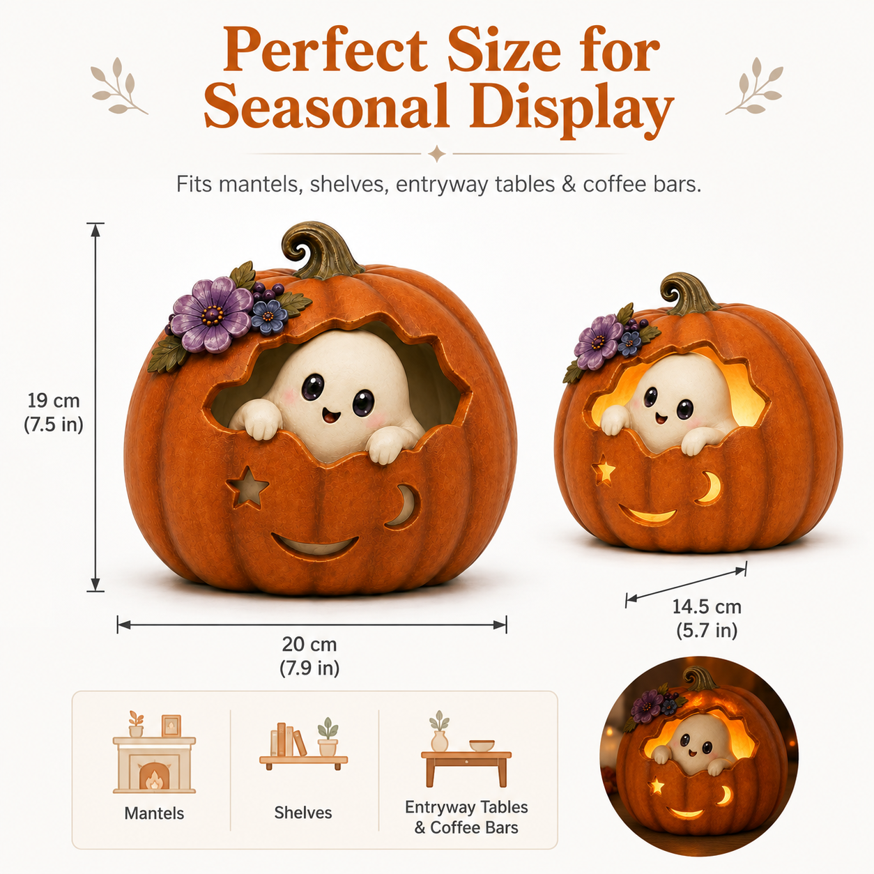 Cozy Ghost Pumpkin LED Halloween Decoration