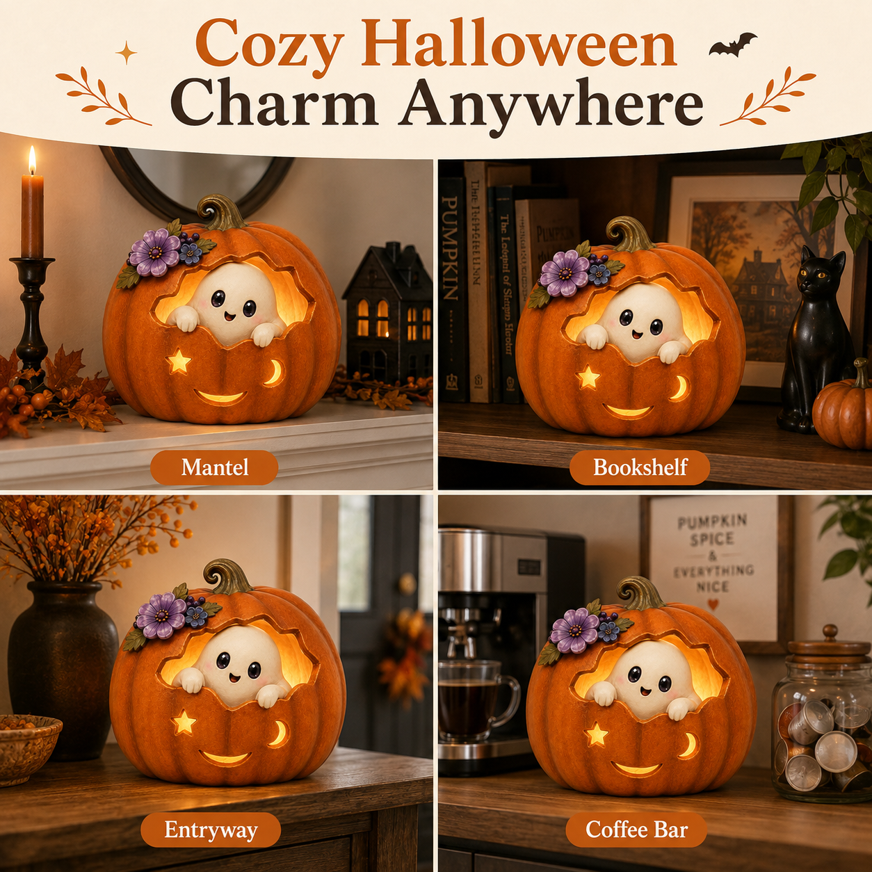 Cozy Ghost Pumpkin LED Halloween Decoration