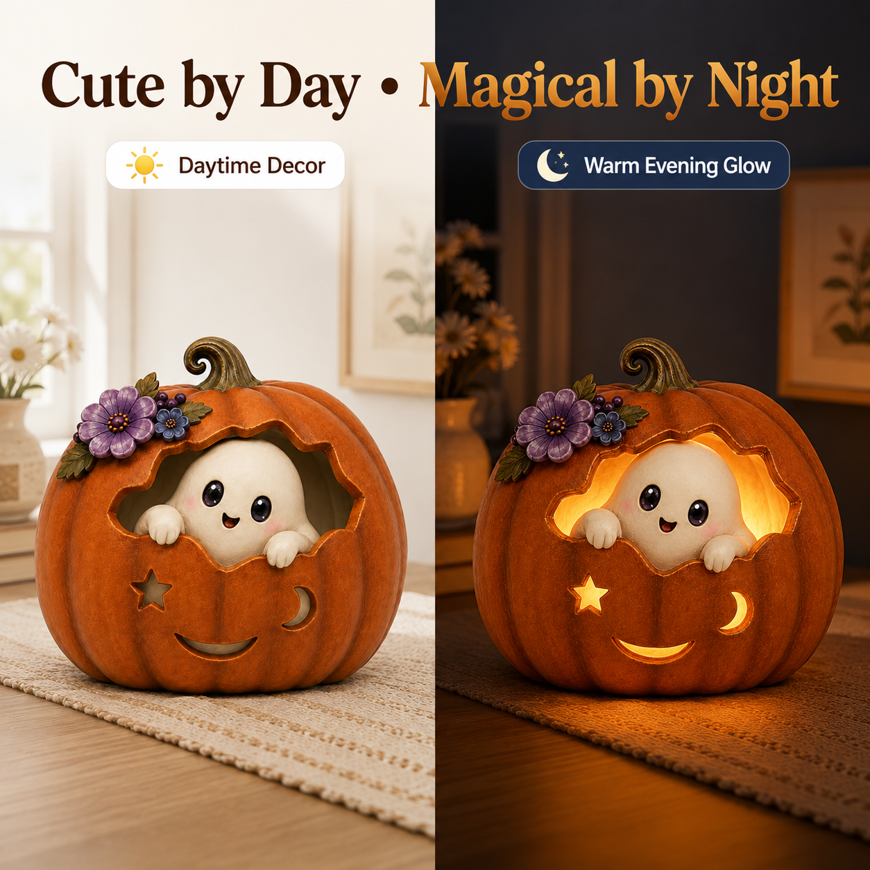 Cozy Ghost Pumpkin LED Halloween Decoration