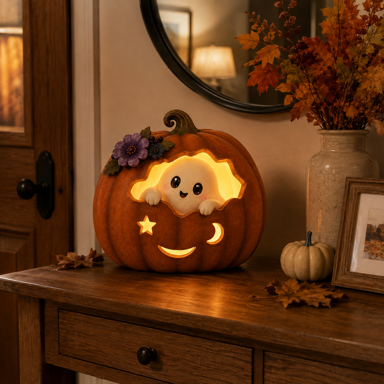 Cozy Ghost Pumpkin LED Halloween Decoration