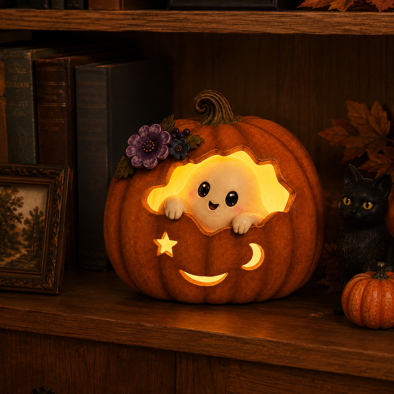 Cozy Ghost Pumpkin LED Halloween Decoration