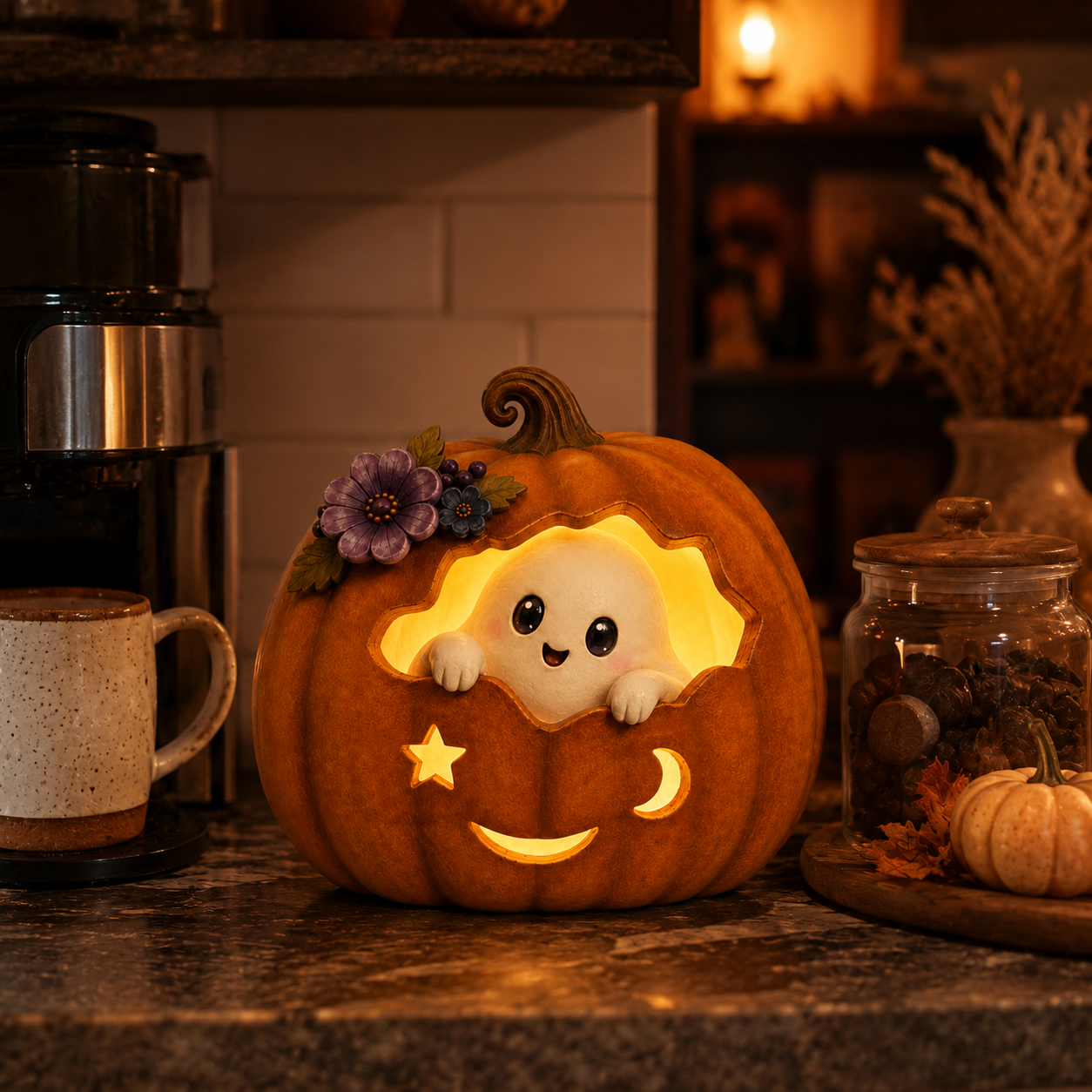 Cozy Ghost Pumpkin LED Halloween Decoration