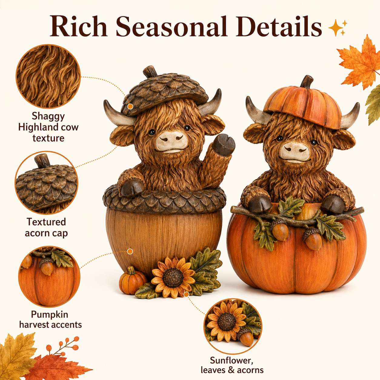 Harvest Hideaway Highland Cow Figurines 🍂