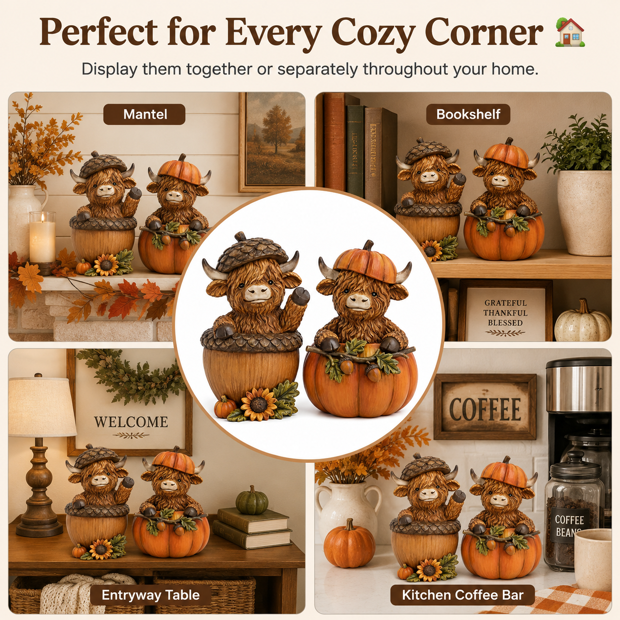Harvest Hideaway Highland Cow Figurines 🍂