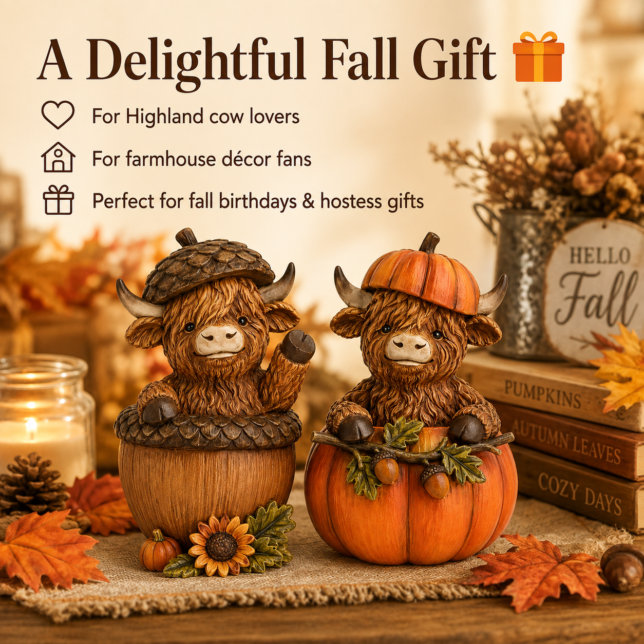 Harvest Hideaway Highland Cow Figurines 🍂