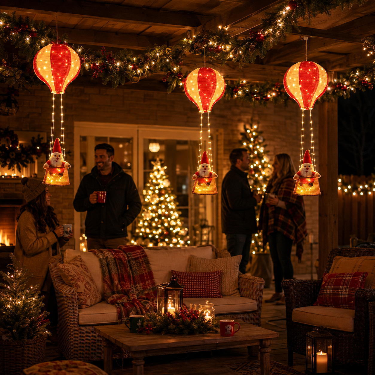 Lighted Santa Hot Air Balloon Christmas Decoration