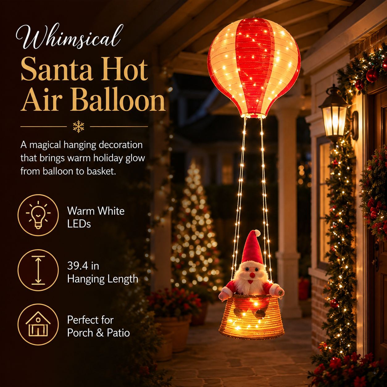 Lighted Santa Hot Air Balloon Christmas Decoration