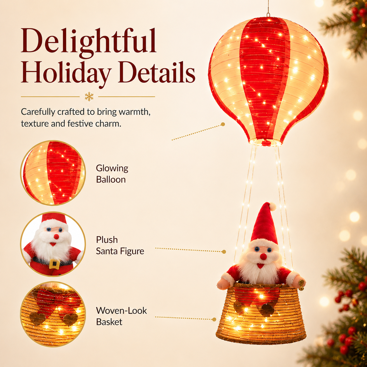 Lighted Santa Hot Air Balloon Christmas Decoration