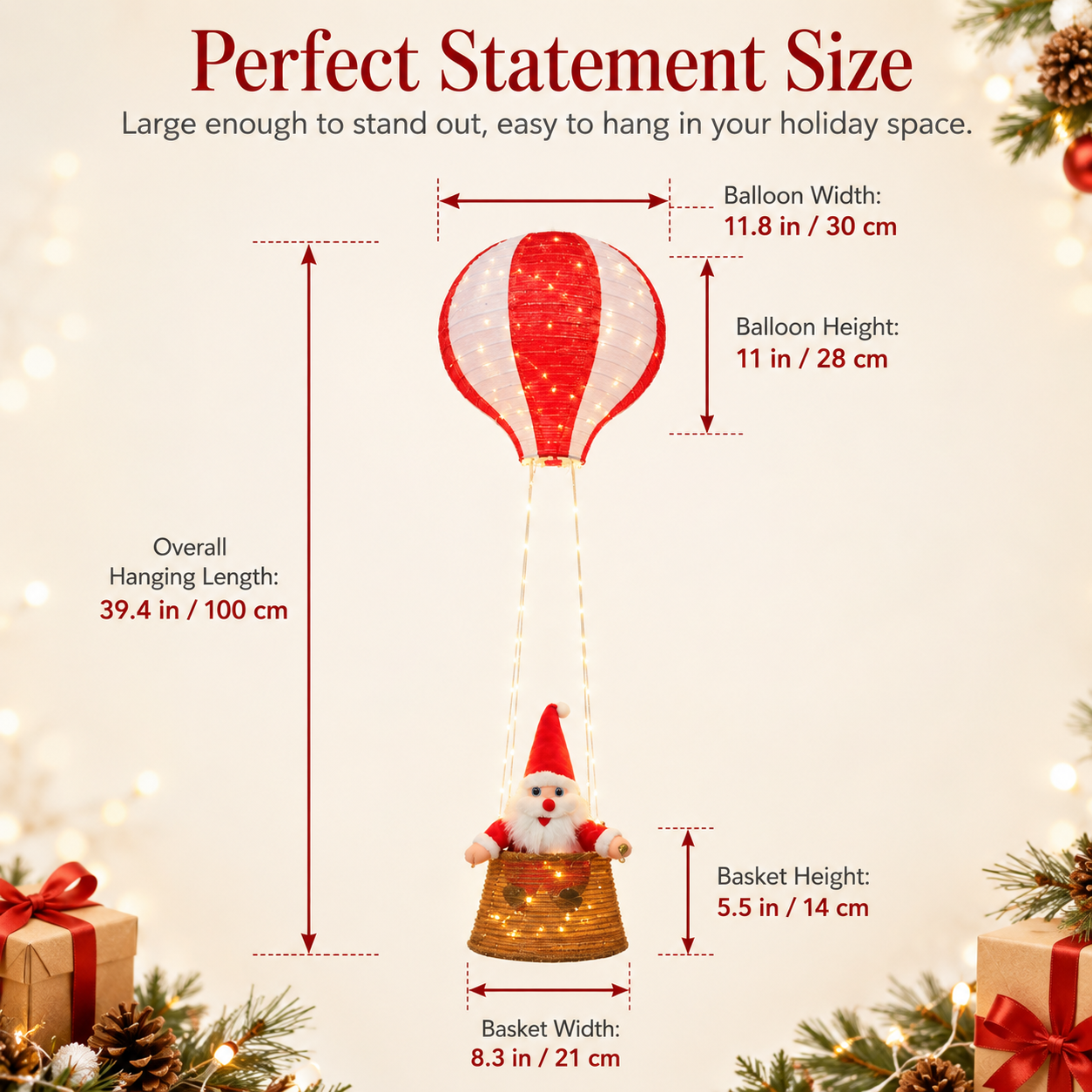 Lighted Santa Hot Air Balloon Christmas Decoration