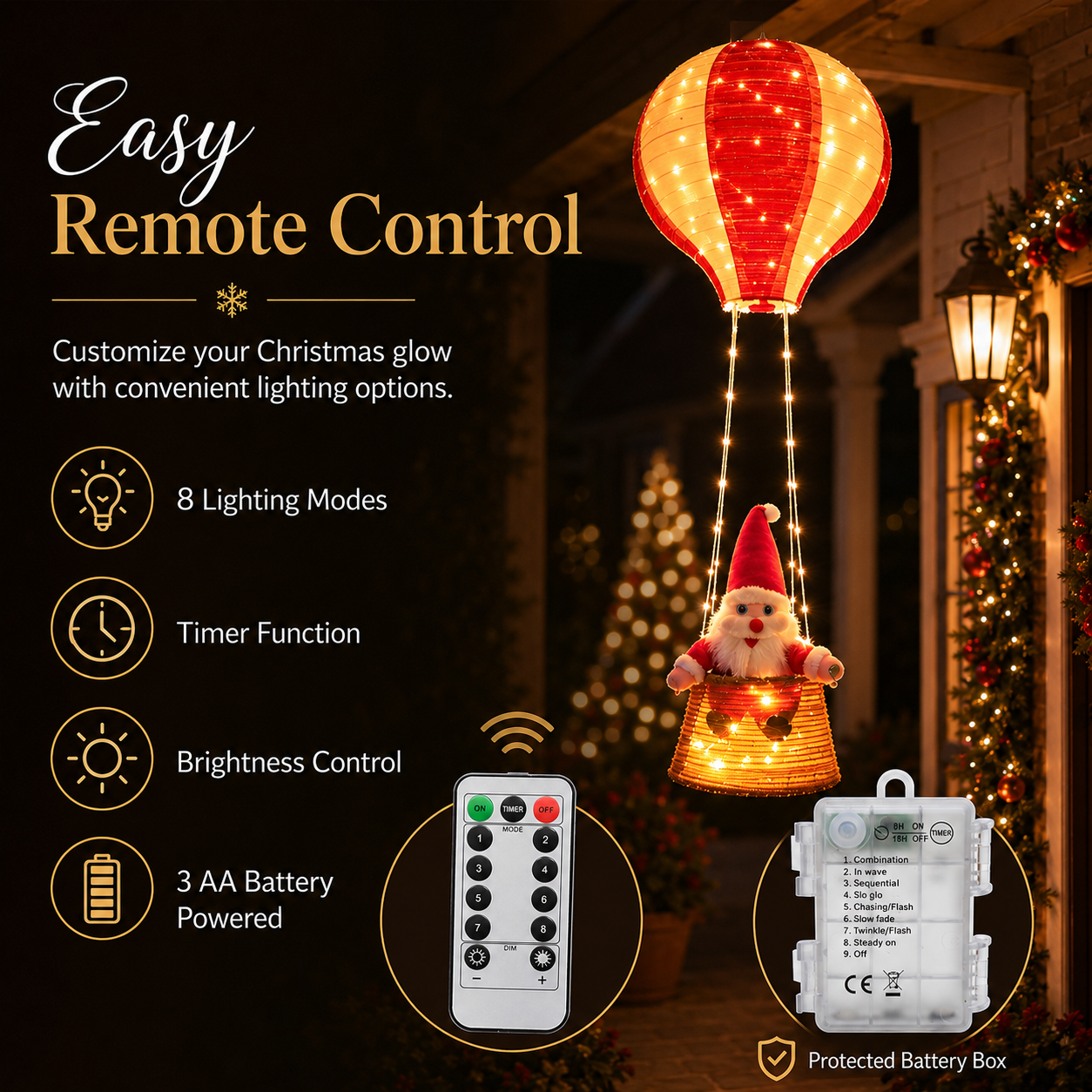 Lighted Santa Hot Air Balloon Christmas Decoration