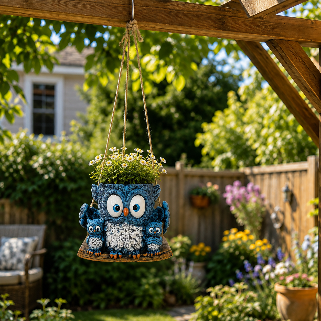 Owl Family Hanging Planter
