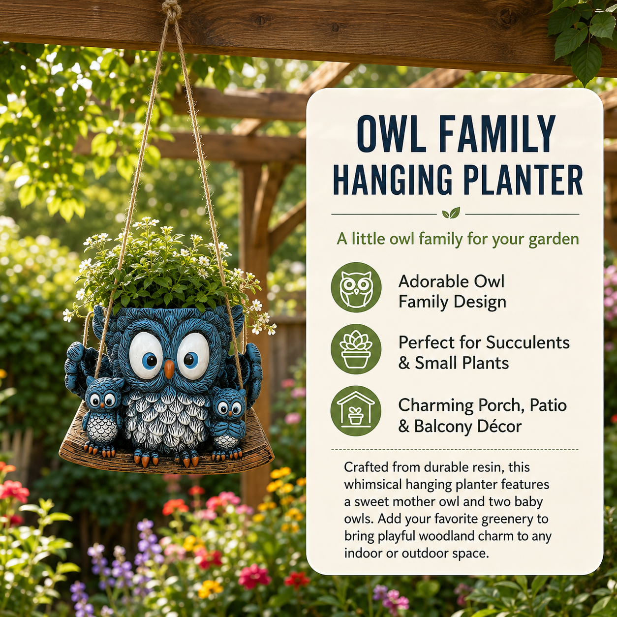 Owl Family Hanging Planter