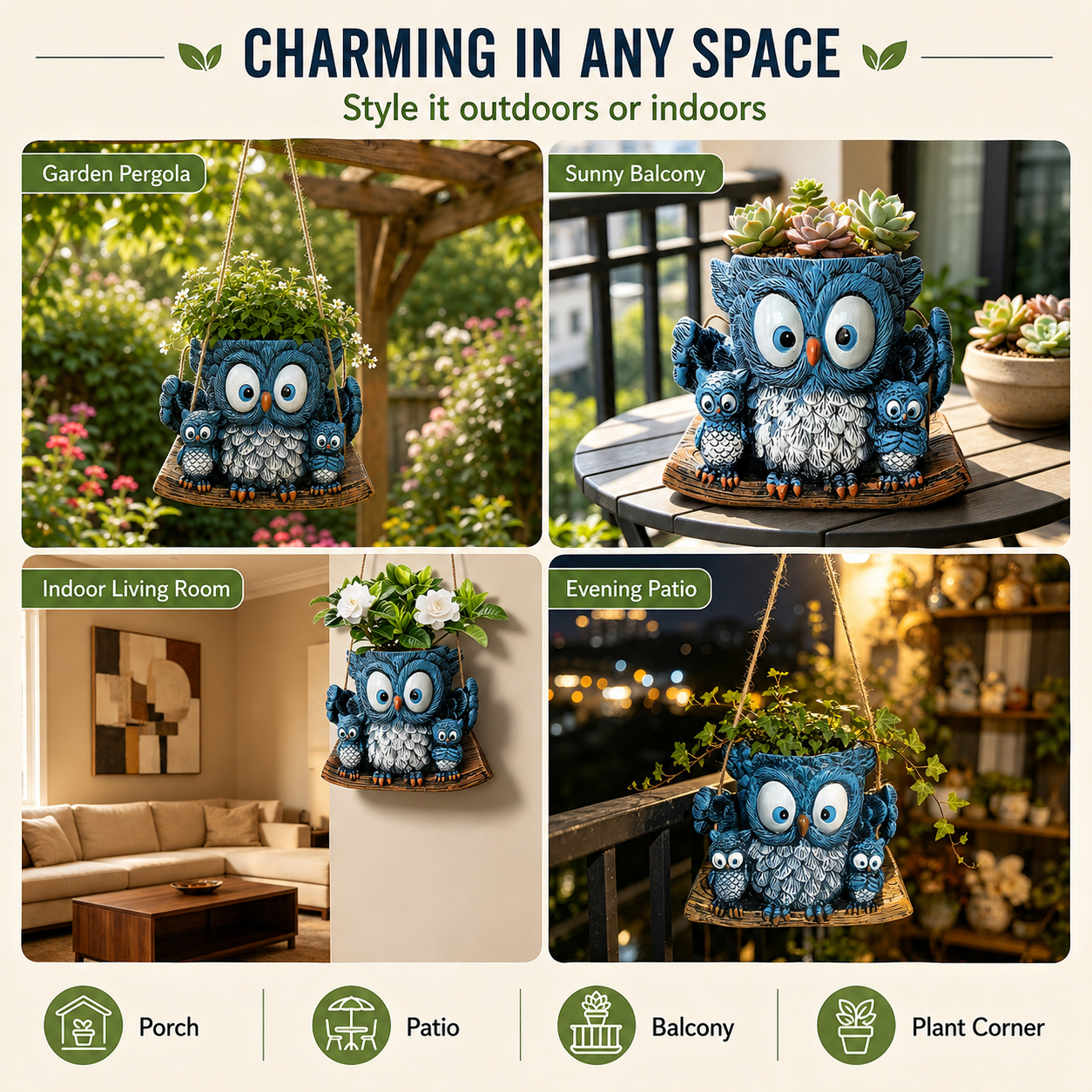 Owl Family Hanging Planter