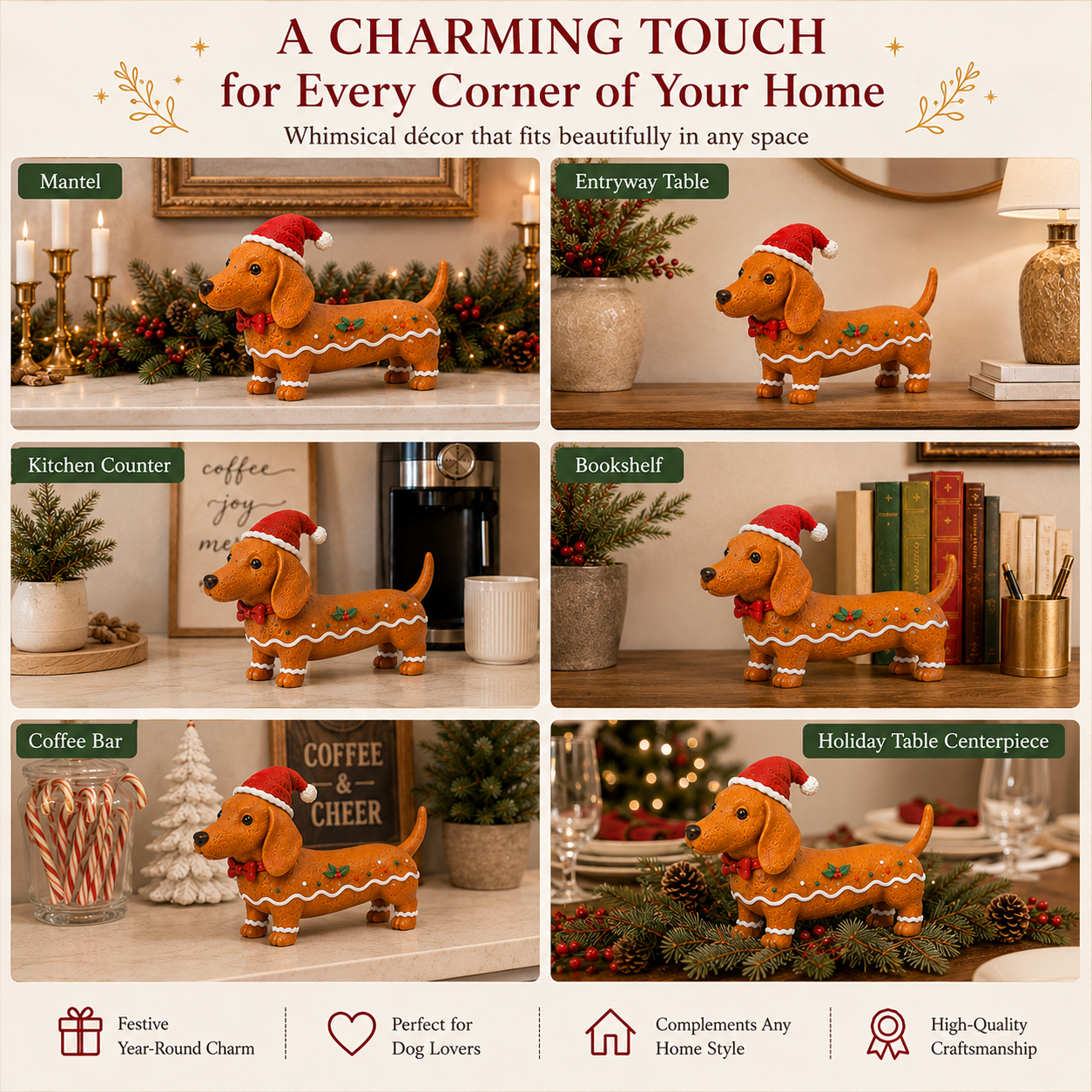 Christmas Gingerbread Dachshund Figurine