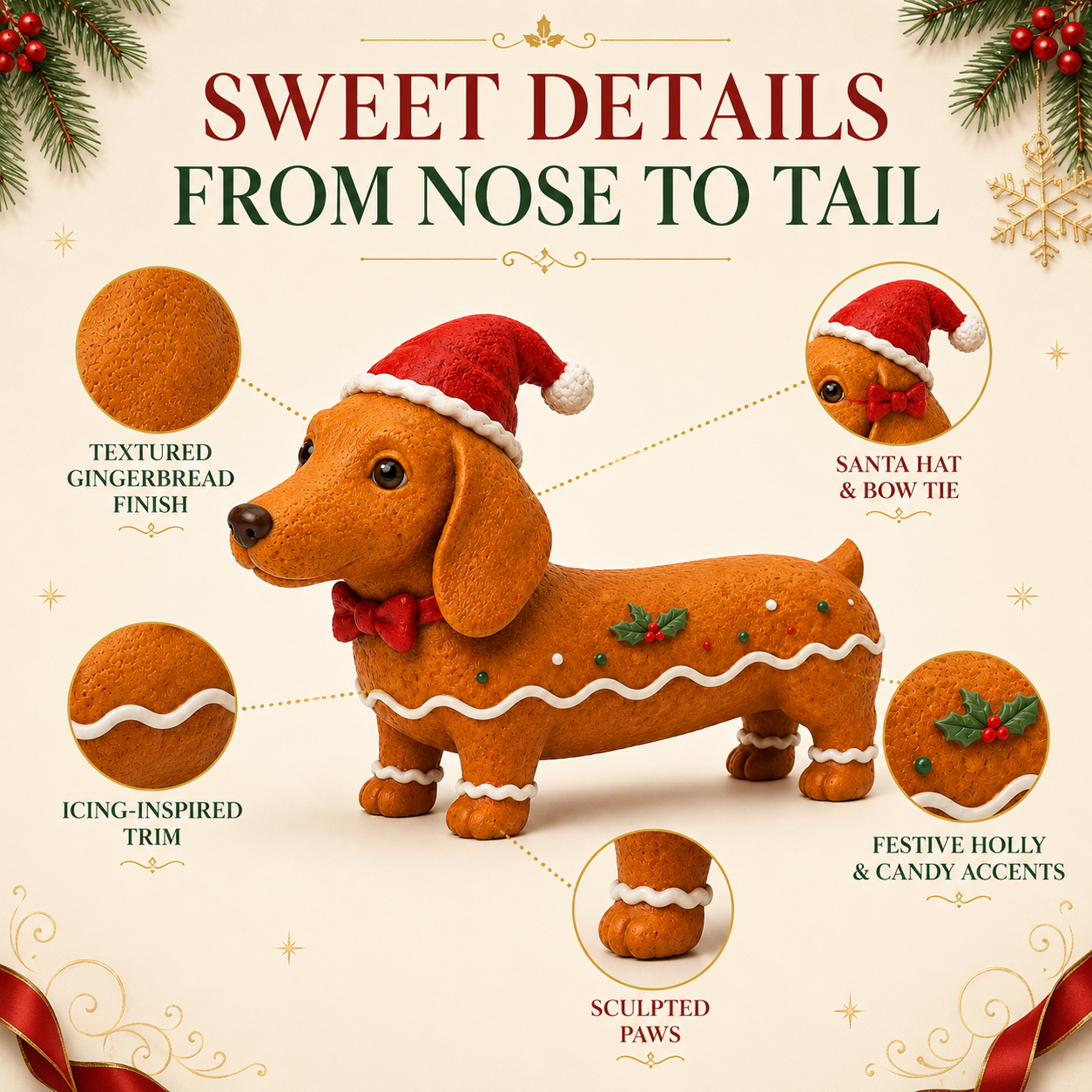 Christmas Gingerbread Dachshund Figurine