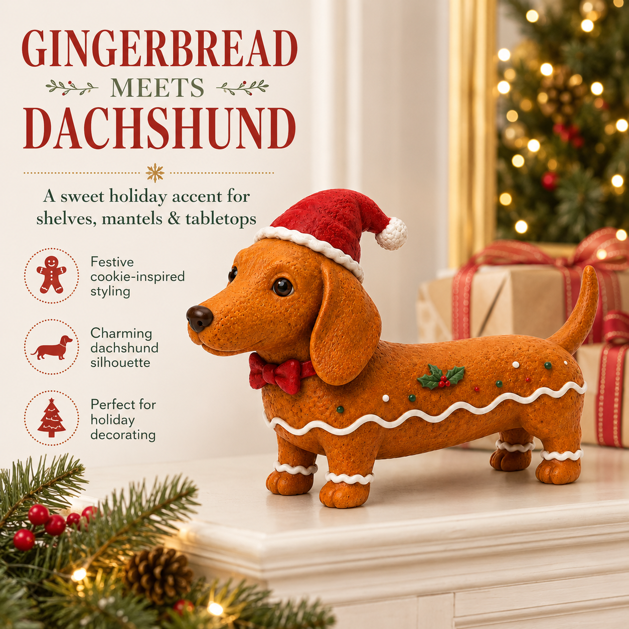 Christmas Gingerbread Dachshund Figurine