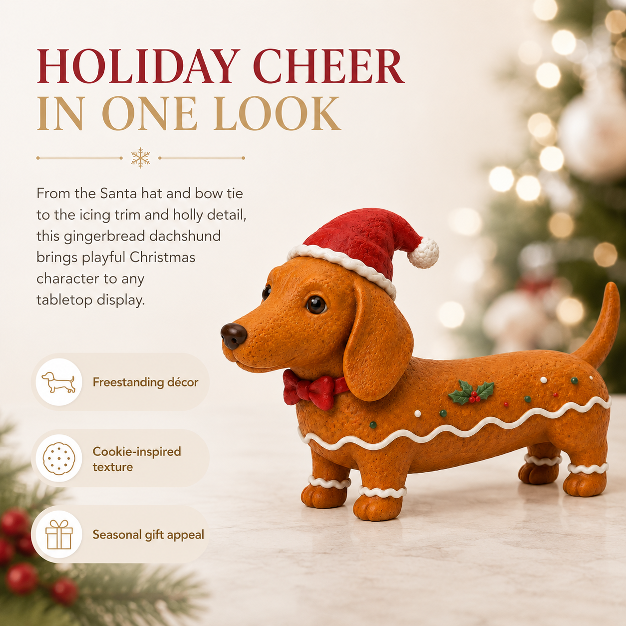 Christmas Gingerbread Dachshund Figurine