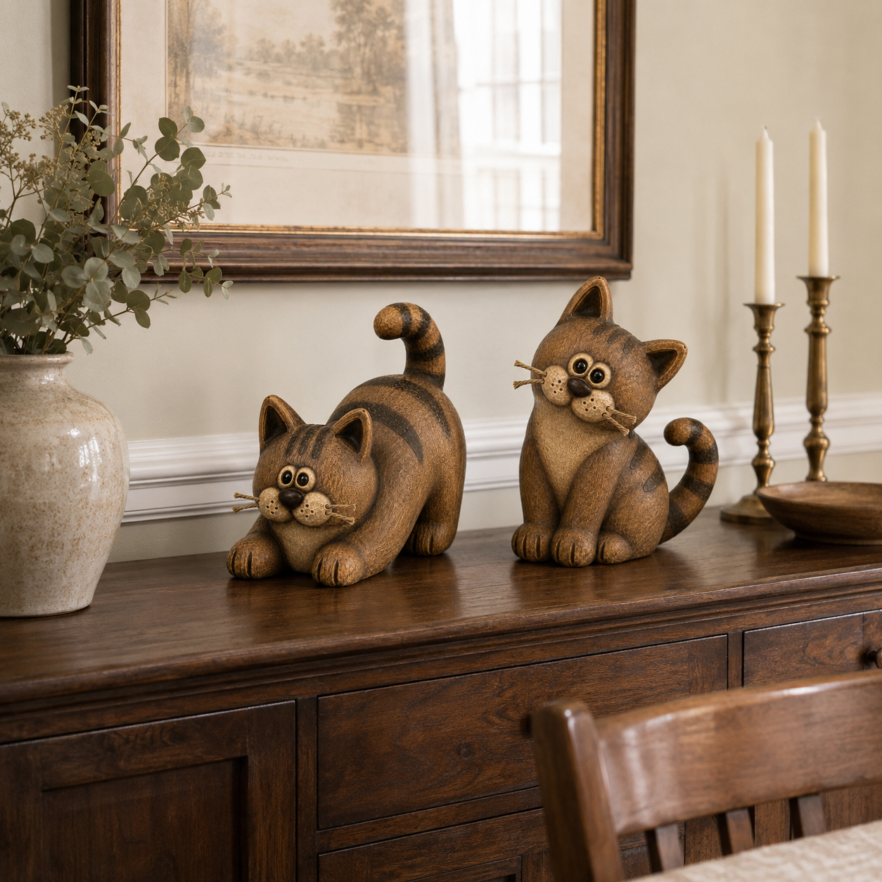 Vintage Whimsical Cat Figurine Set of 2