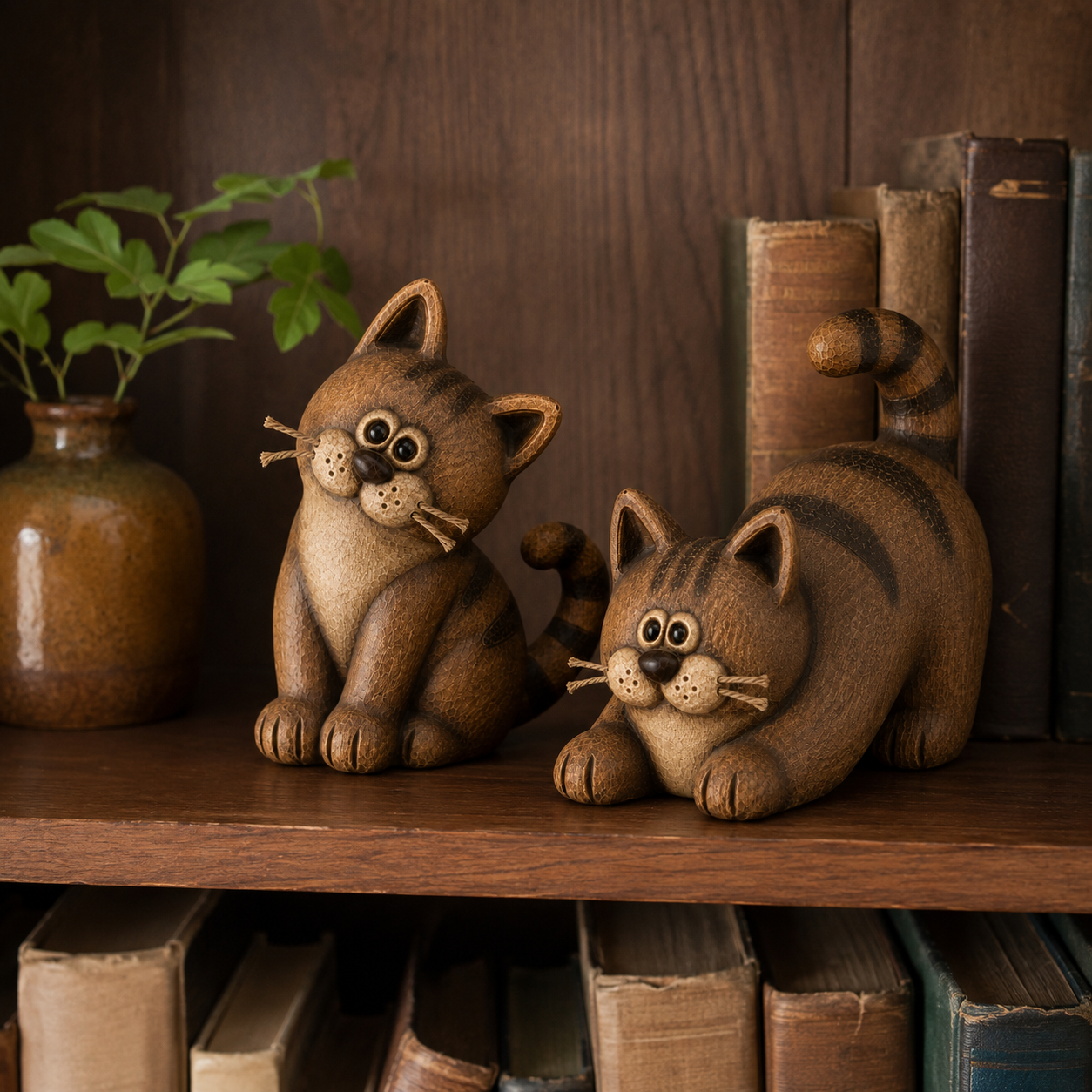 Vintage Whimsical Cat Figurine Set of 2