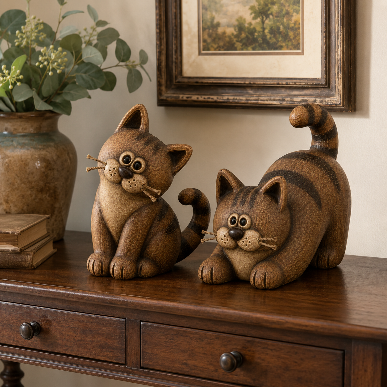 Vintage Whimsical Cat Figurine Set of 2