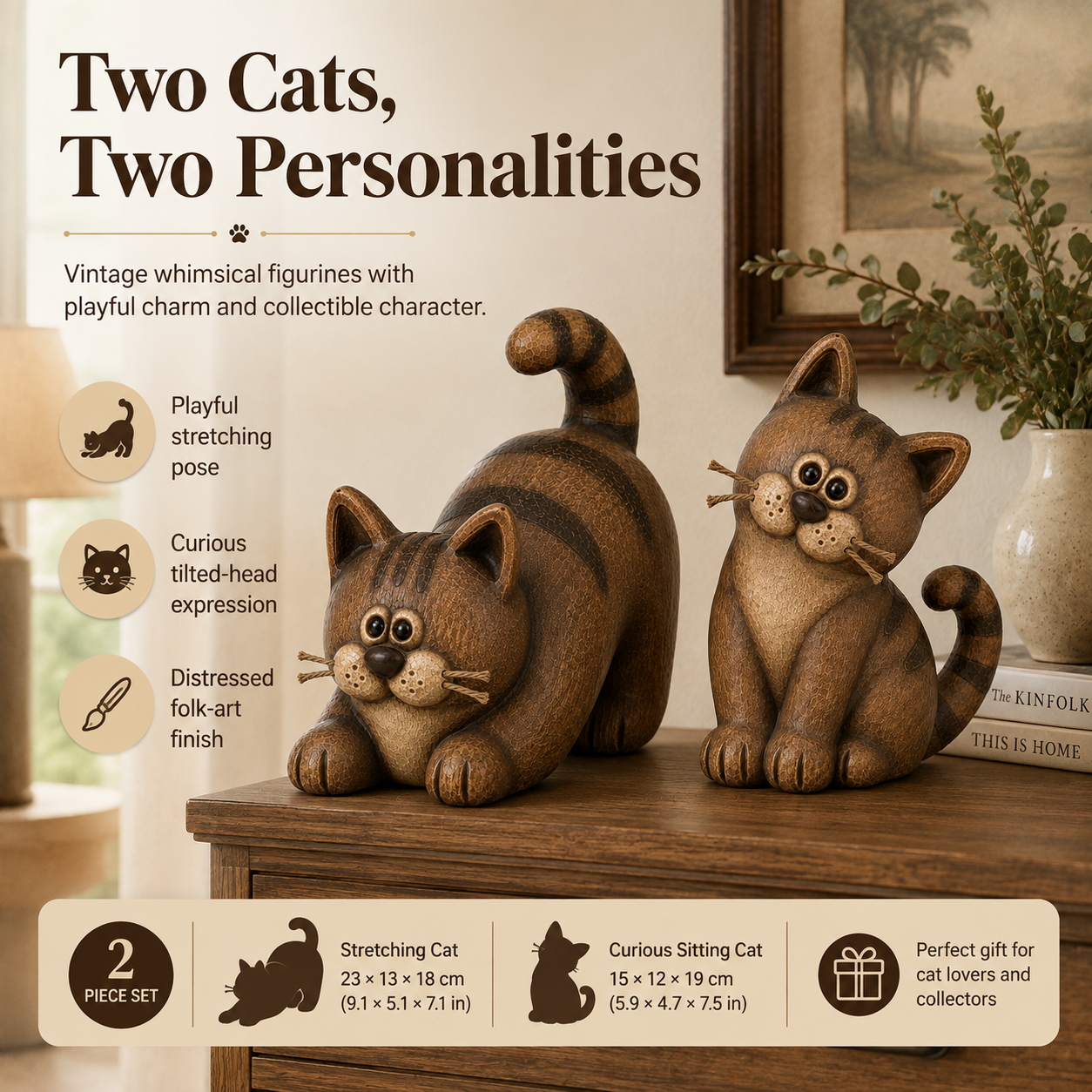 Vintage Whimsical Cat Figurine Set of 2