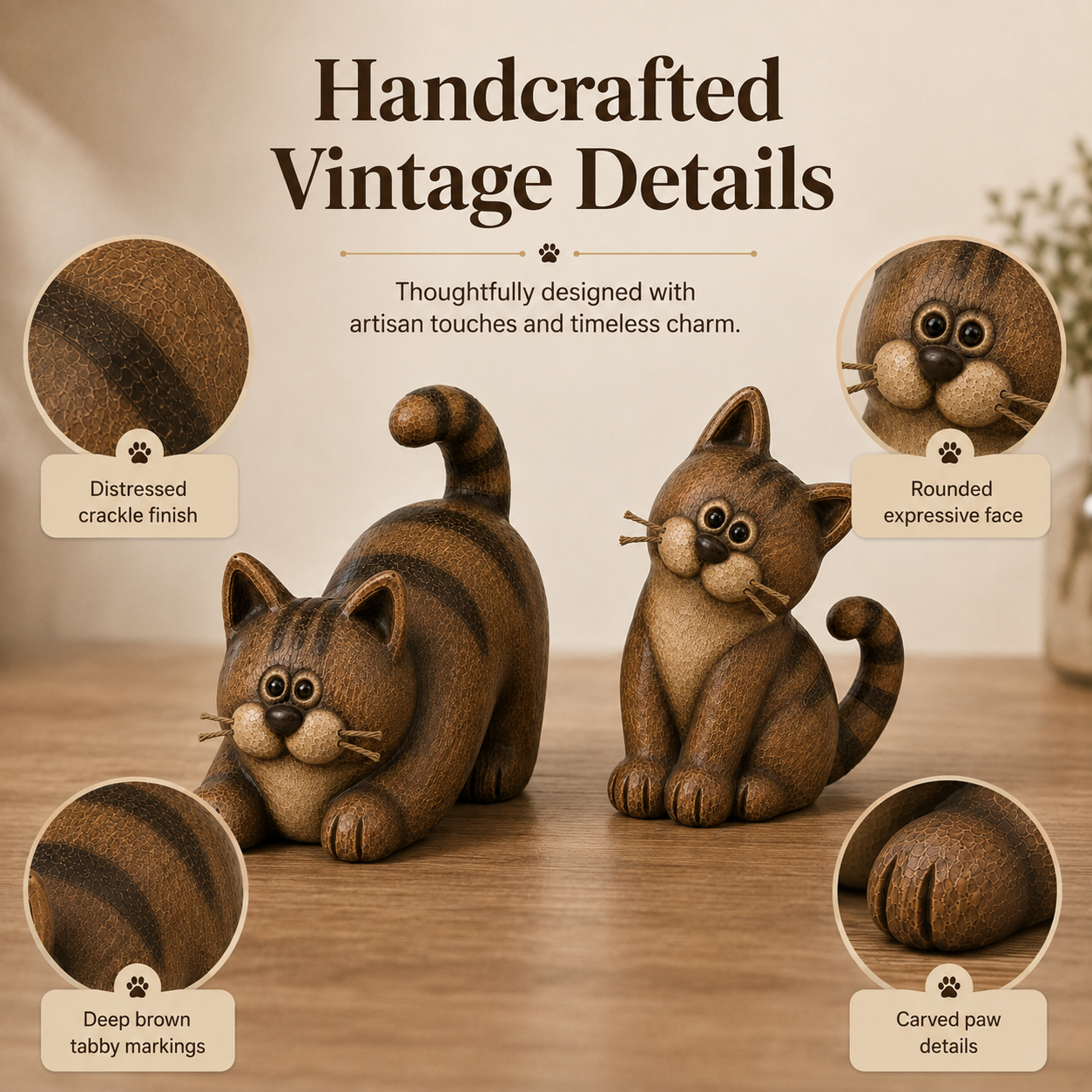 Vintage Whimsical Cat Figurine Set of 2